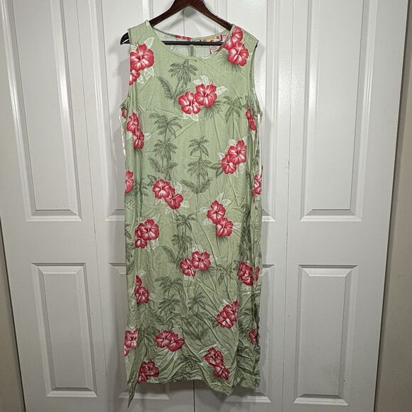 Caribbean Joe Dress 2X Sleeveless Floral Rayon Tropical Boho Cruise Resortwear - Picture 1 of 7